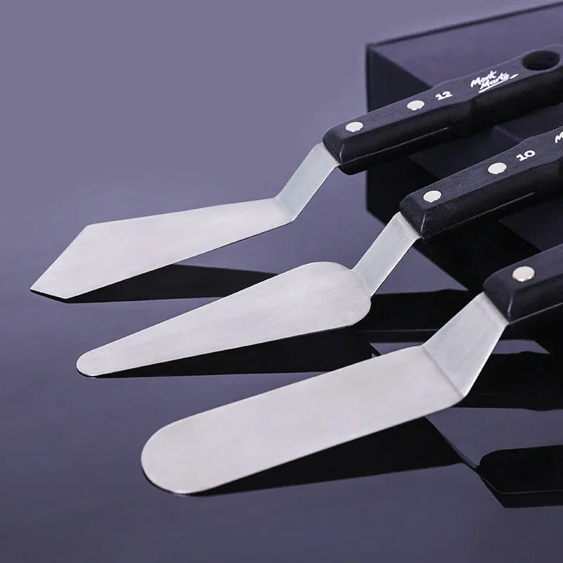 Stainless steel palette knife set with three scrapers for oil and acrylic painting
