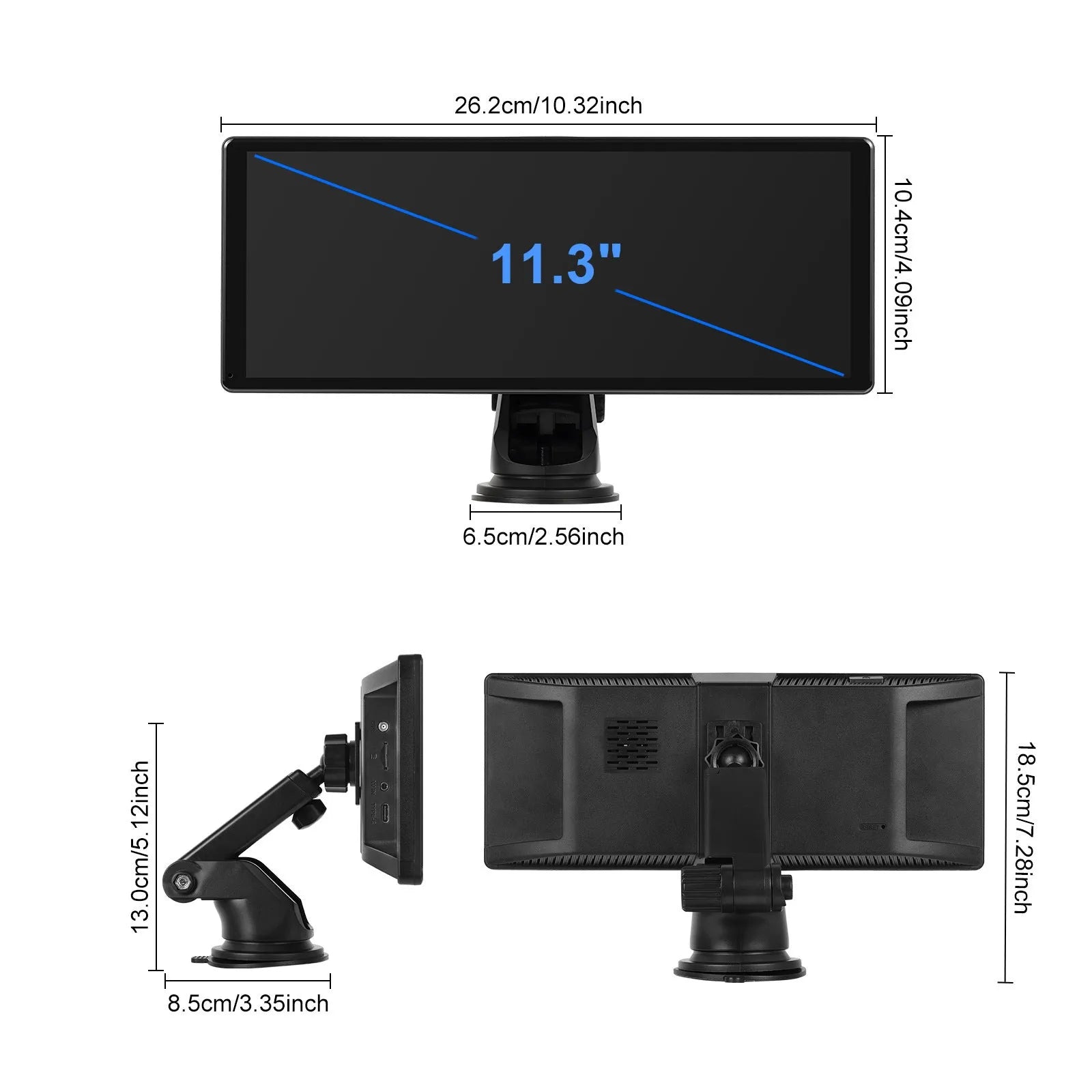 11.3-inch Android car touchscreen display with wireless CarPlay and Android Auto on universal vertical bracket