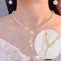 Women's alloy pearl necklace with floral decoration in pearl flower Q9 colour
