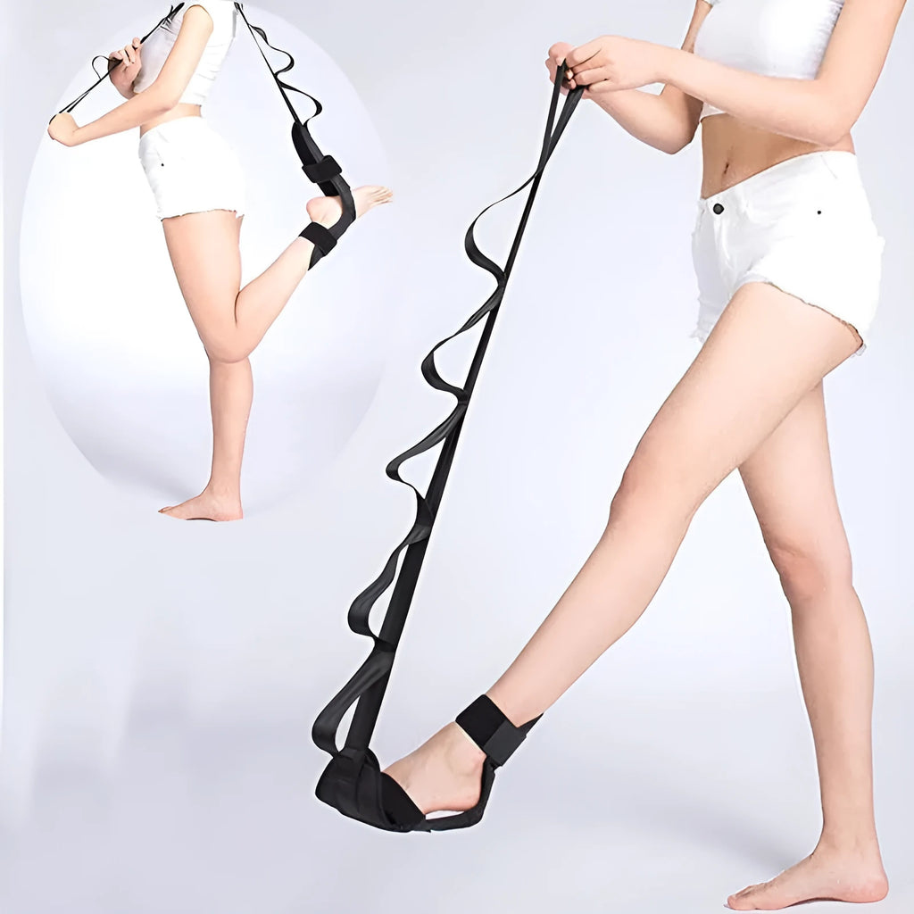 Polyester cotton physiotherapy stretch strap for yoga and rehabilitation in black