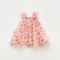 Summer cute heart printing mesh girl dress with cotton lining, apricot love colour, front view on child