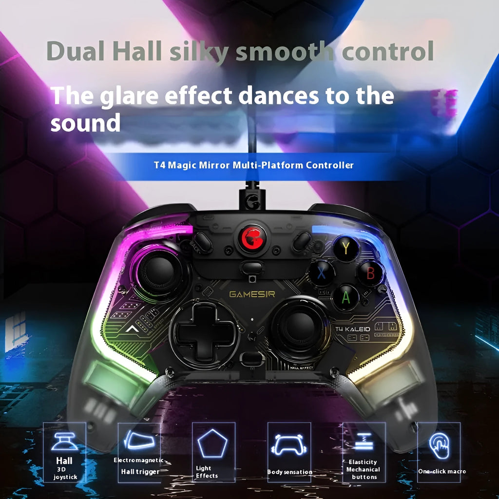 Black wired game handle with hall effect joystick and USB cable for Switch, PC, and TV