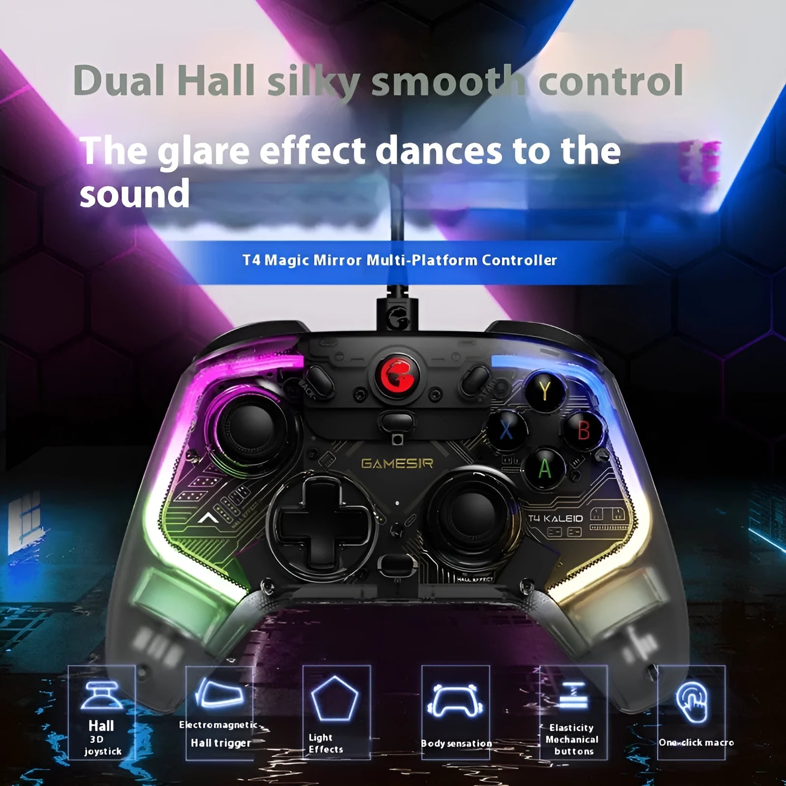 Black wired game handle with hall effect joystick and USB cable for Switch, PC, and TV