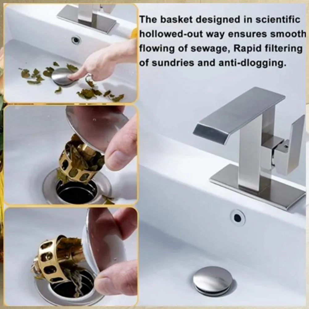 Copper manual press bounce anti-blocking anti-leakage filter element for single basin white countertop