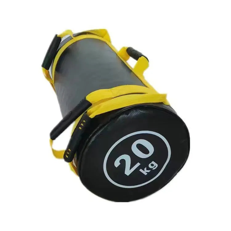 Flat white PVC solid fitness training sandbag for weight lifting in gym.