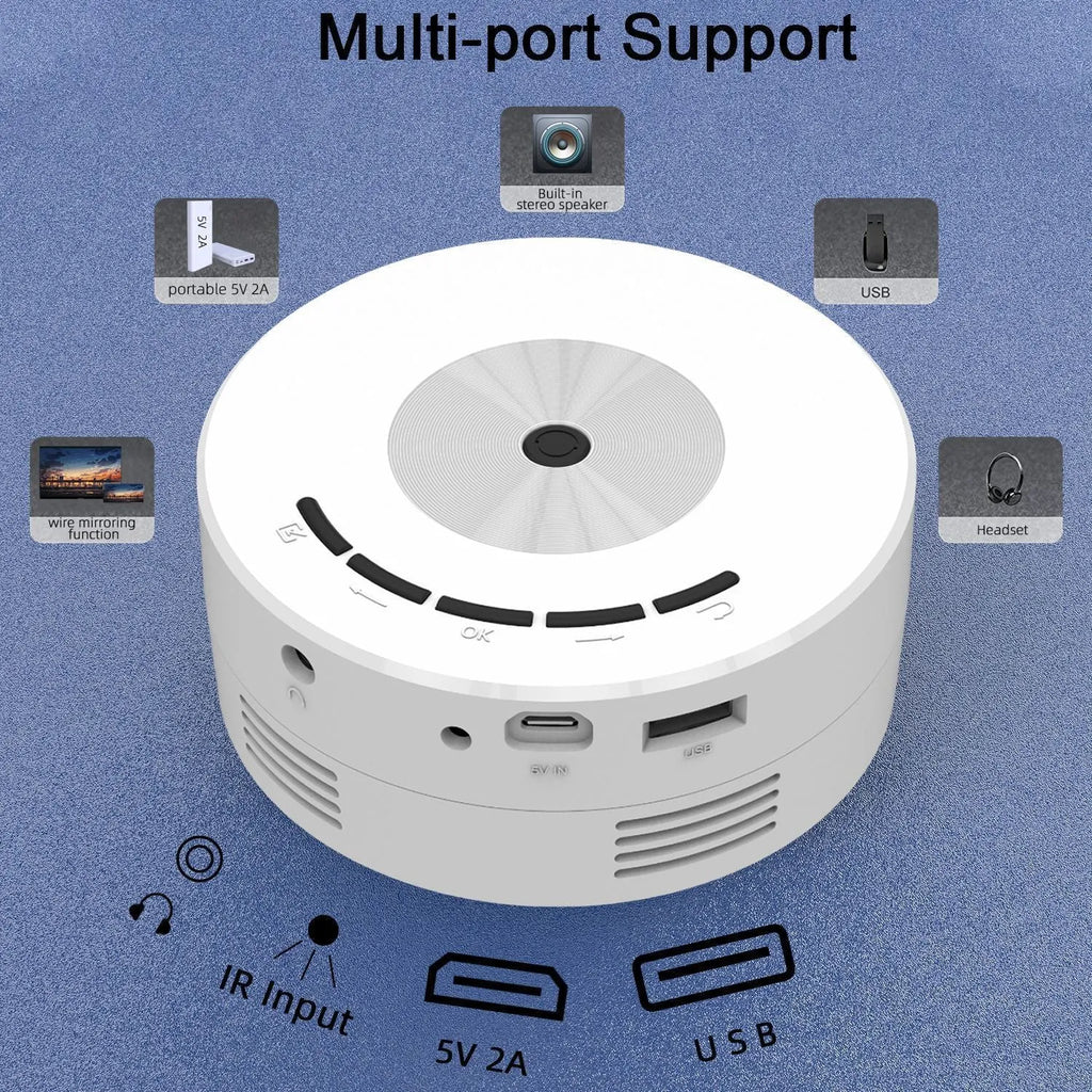 White portable wired same screen projector for mobile phones with remote control