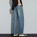 Cool-feeling ice silk jeans for men in vintage blue, denim fabric with slight stretch