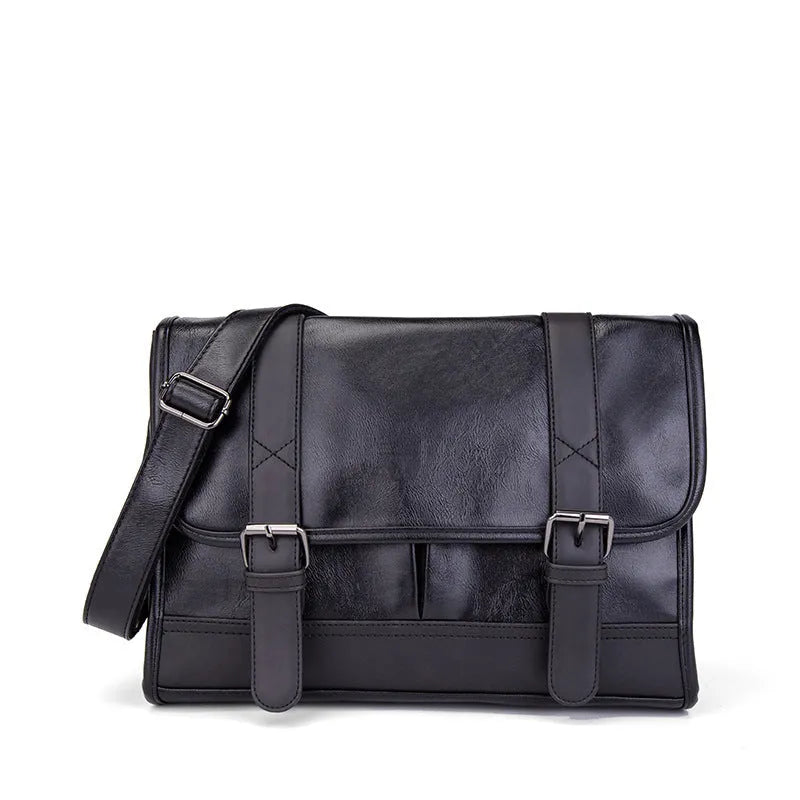 Black Korean-style men's anti-theft backpack with contrast sewing thread details