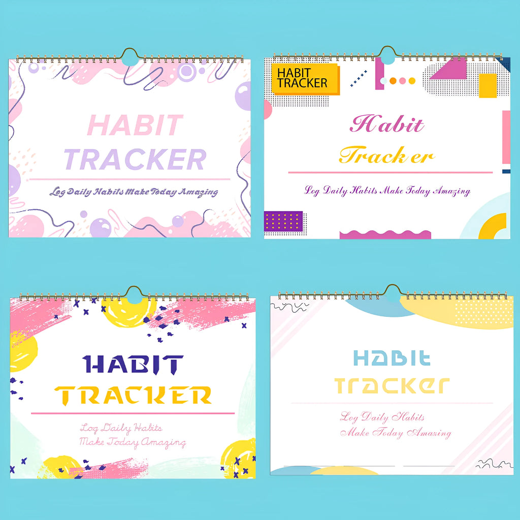 A4 habit tracking notebook with 12 pages in multiple colour options