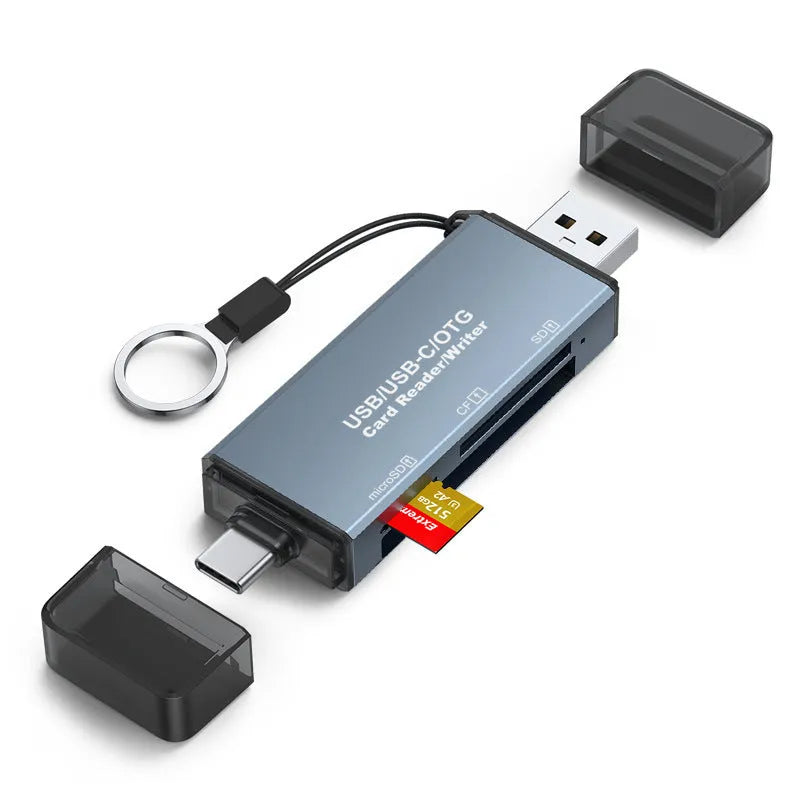 CF SD TF three-in-one memory card adapter with USB 2.0 interface and aluminium alloy body