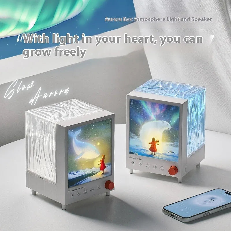 Aurora Treasure Box projection lamp showing star sea whale light effect and compact design.