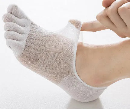Modal cotton five-finger ultra-thin breathable boat socks in black, shown laid flat.