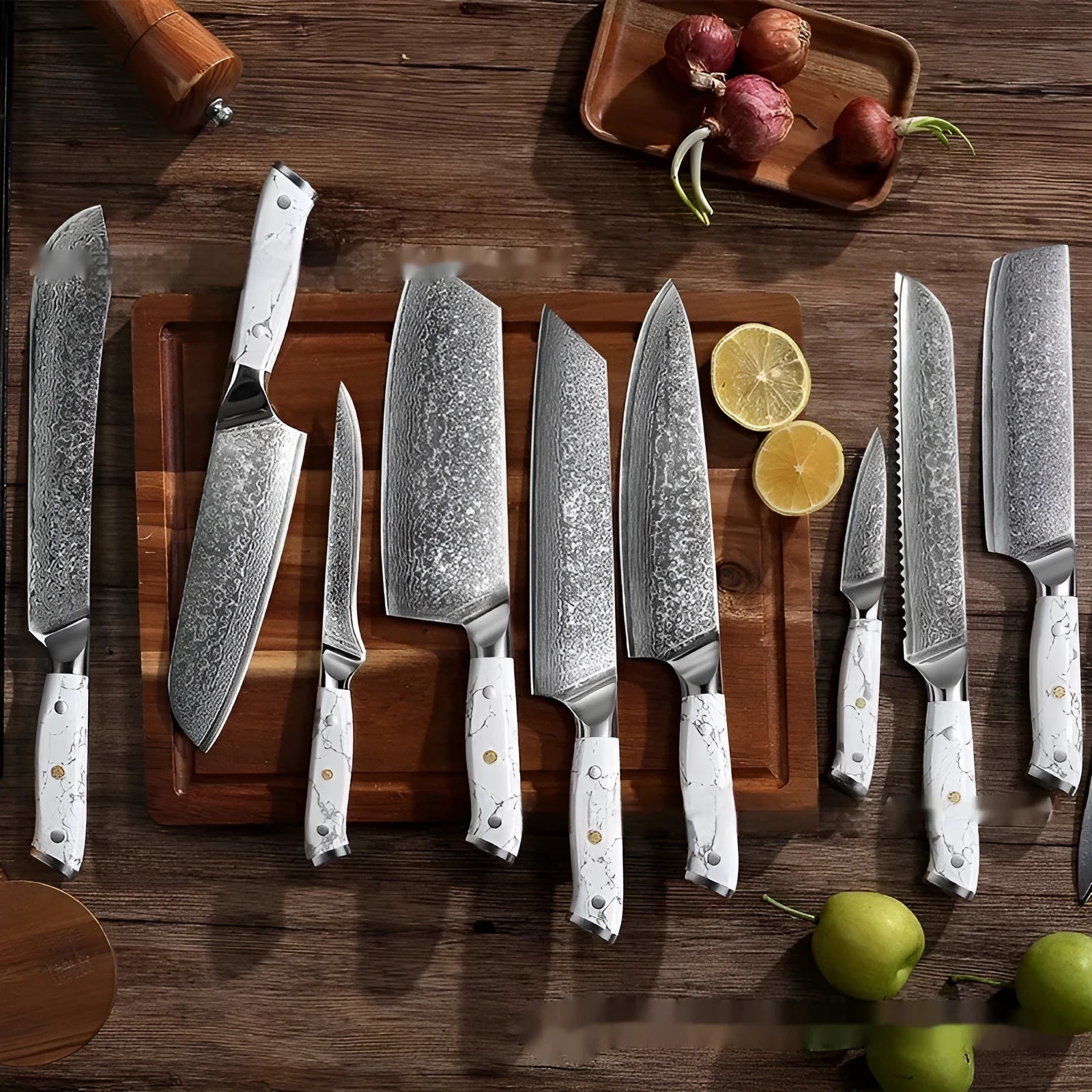Damascus pattern VG10 steel combined chef's knife with 21cm blade and 11cm handle