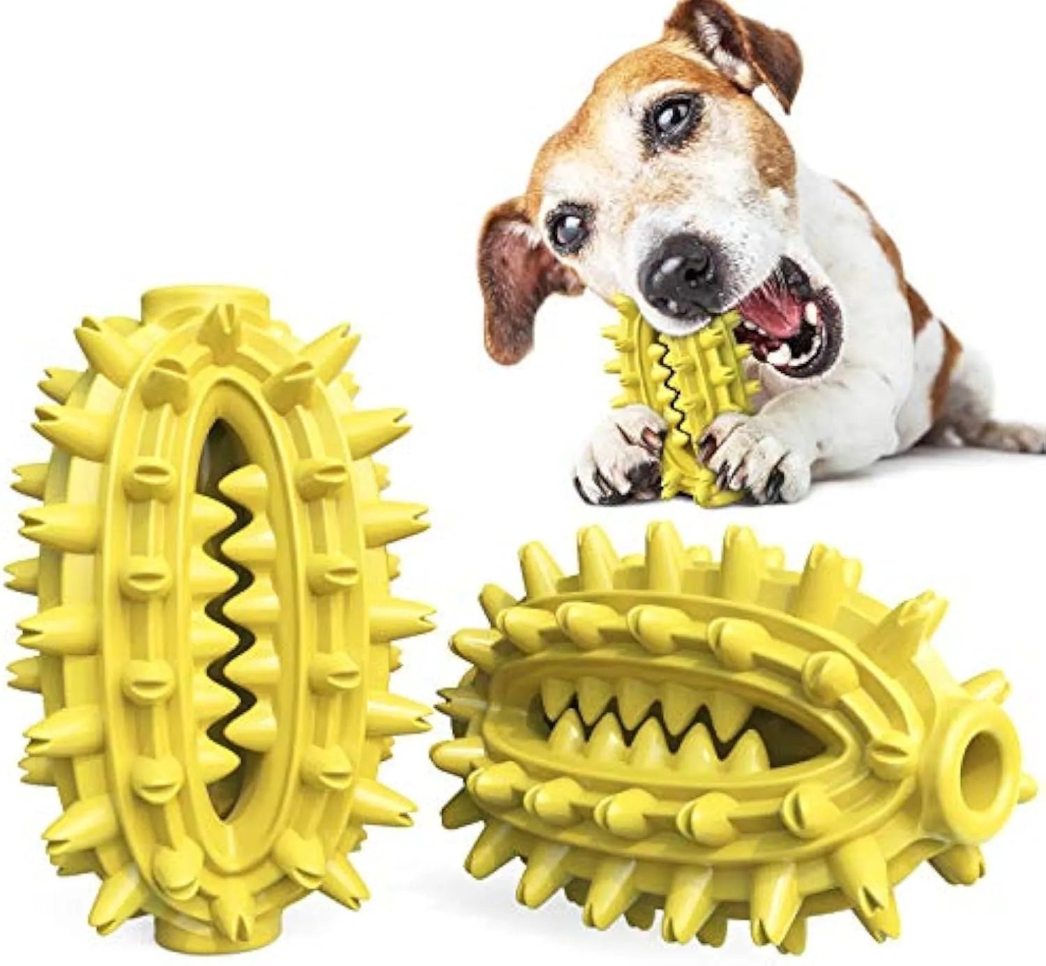 Green cactus-shaped dog toothbrush chew toy for medium large breed dental cleaning