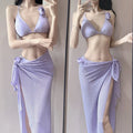 Women's three-piece bikini set in solid colours, polyester lining, sizes S to XL