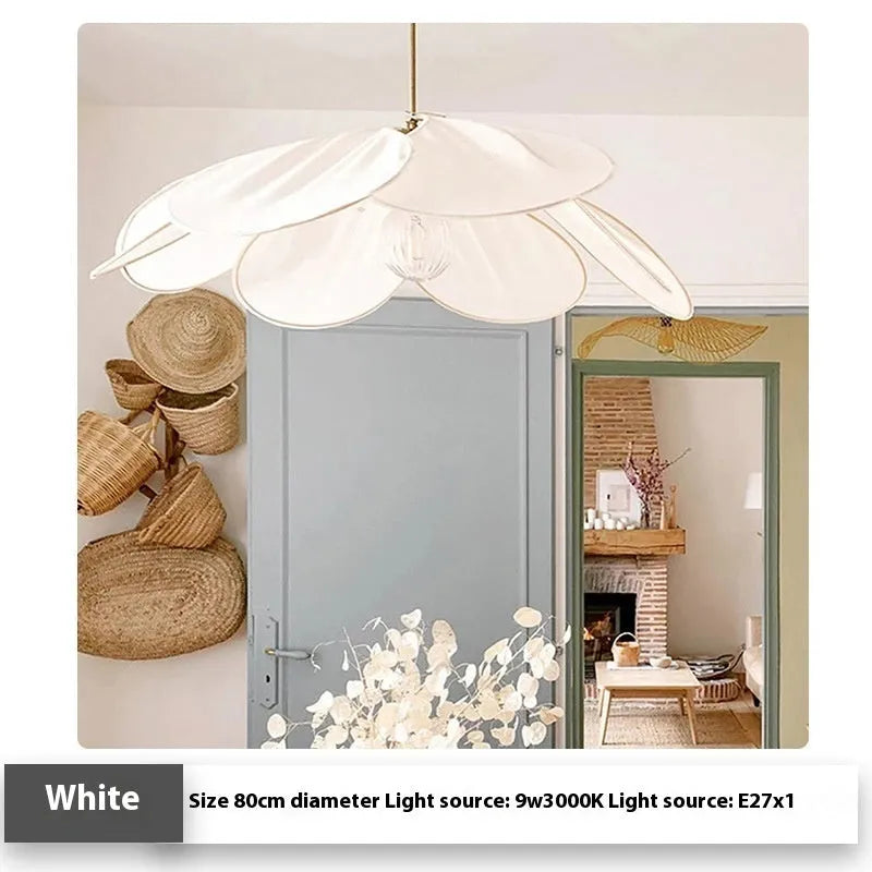 Bohemian cloth-craft hanging ceiling chandelier lamp in a choice of colours and large diameters.