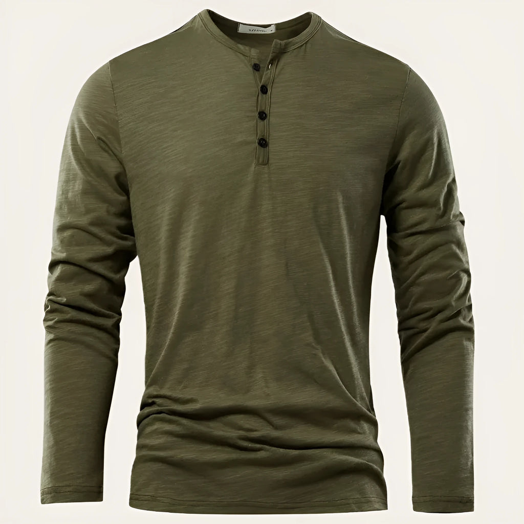 Men's solid colour cotton long-sleeved pullover in slub cotton, available in multiple colours including white and black