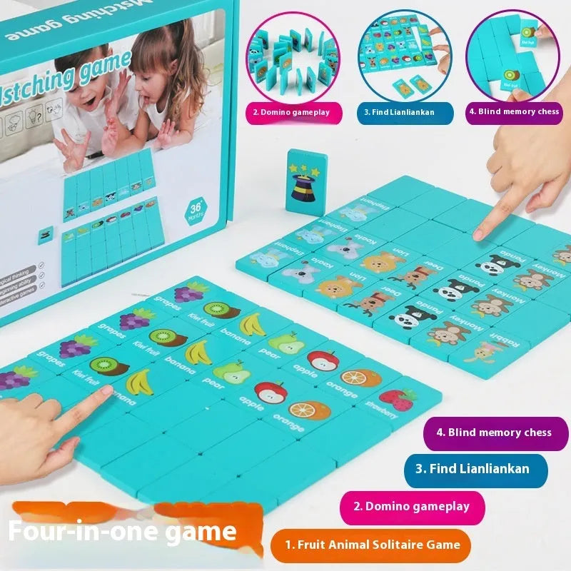 Wooden dominoes board game, Four in One Game, 24x18.2x5.5cm, for children aged 4-6