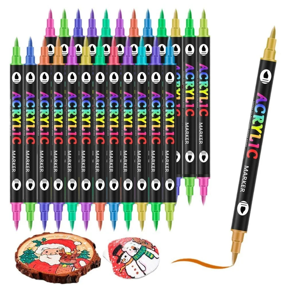 Double-headed acrylic marker pens with washable quick-drying opaque colours for art projects