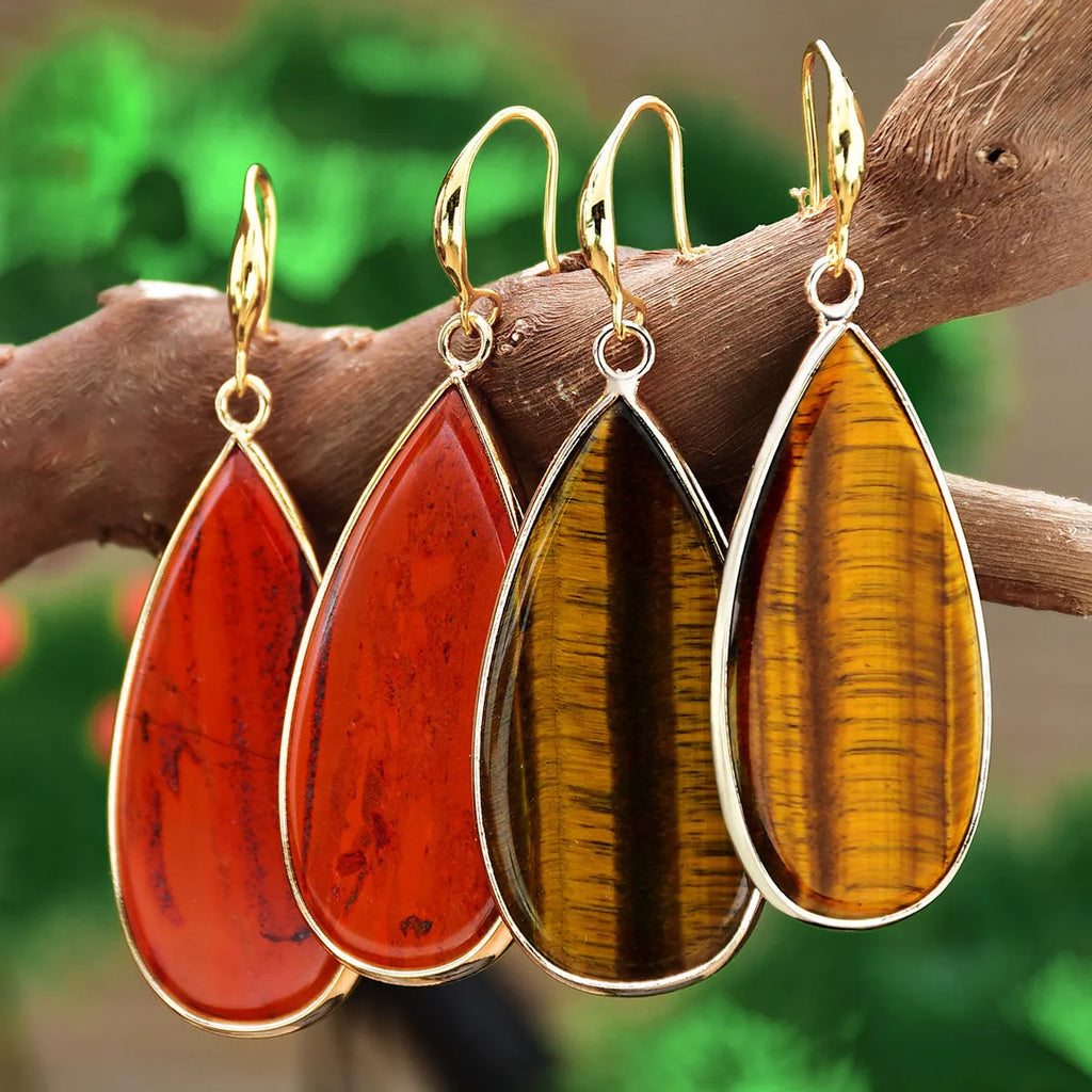 Vintage-style long drop earrings with a Tigereye stone bead