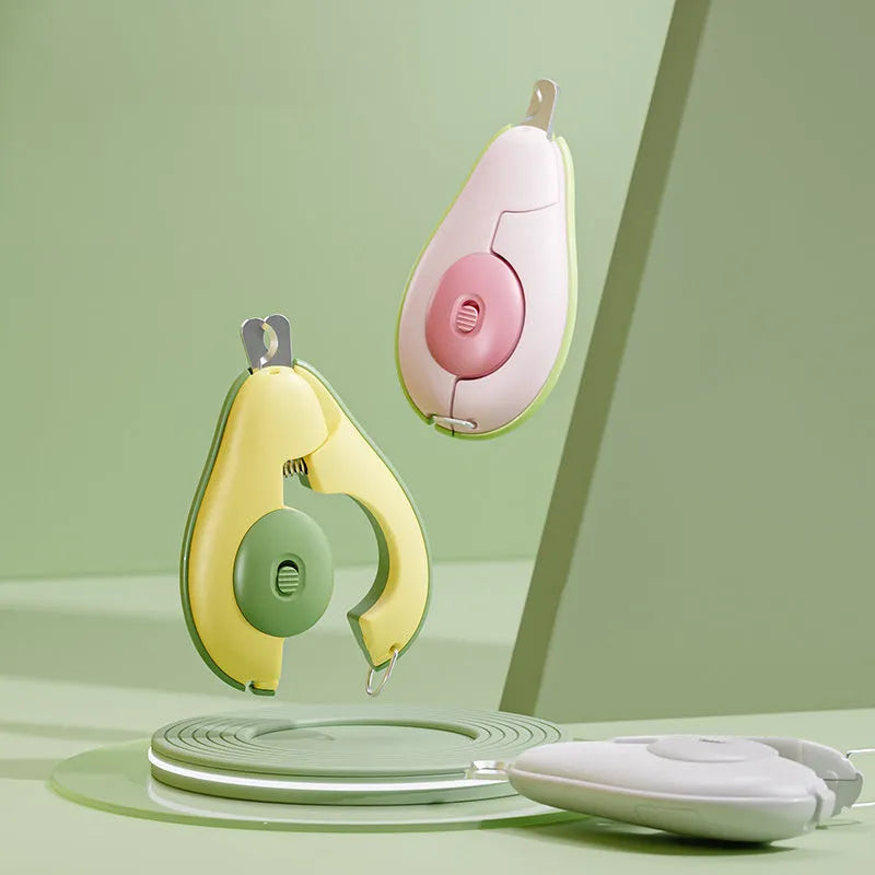 Professional LED pet nail clipper with safety guard in green, pink, and white colour options