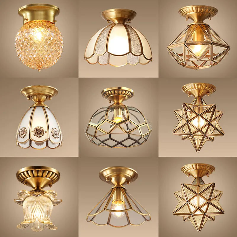 Minimalist Creative Pure Copper Ceiling Lamp for Bedroom Study Corridor Dining Room Entrance Balcony Exhibition Hall 220V American Style