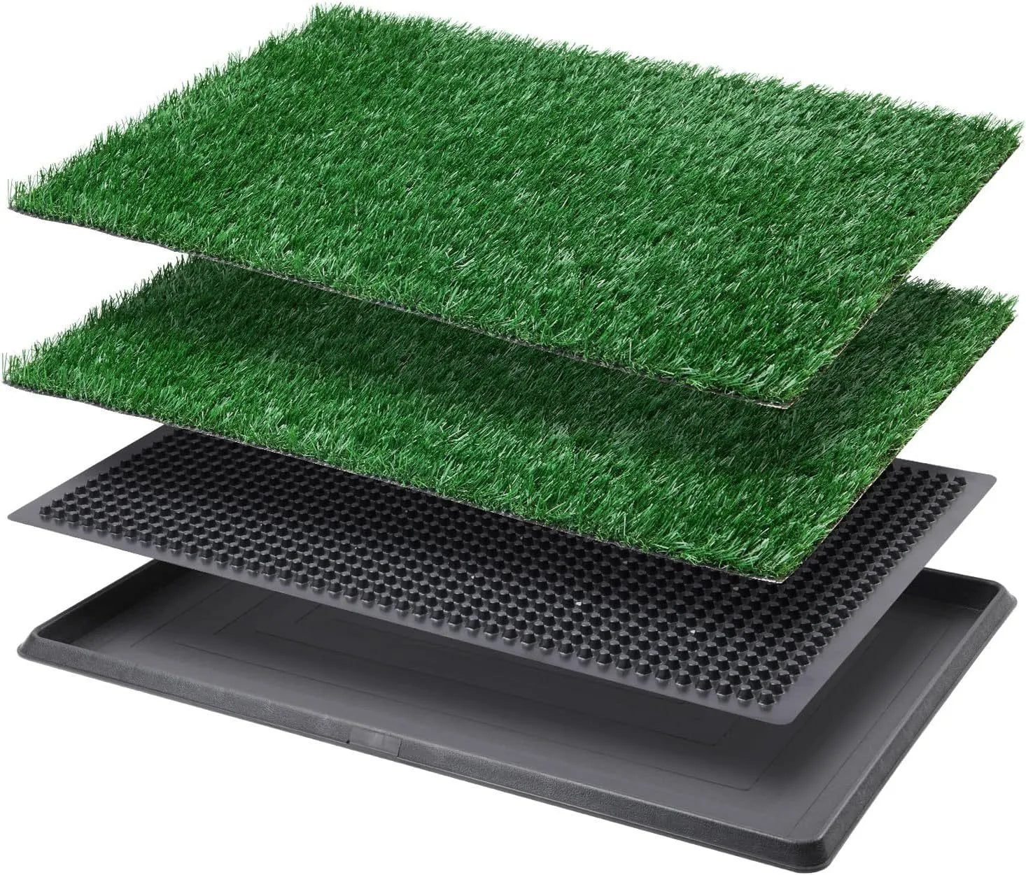 Particle dog toilet with emulational lawn showing three sizes small 40.6x51cm medium 51x64cm large 51x76cm