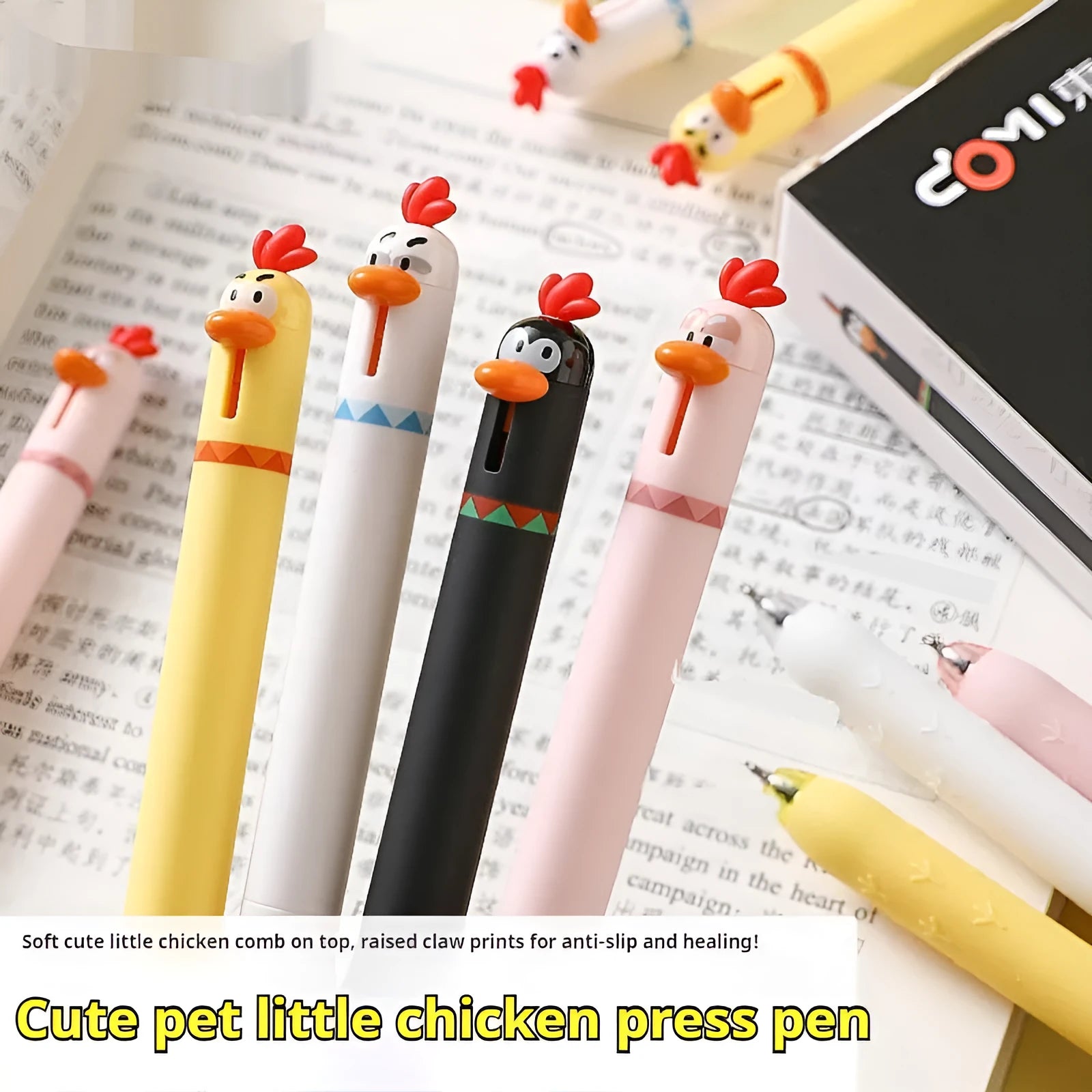 Chicken-themed creative decompression gel pen with 0.5mm tip, black colour, plastic shell