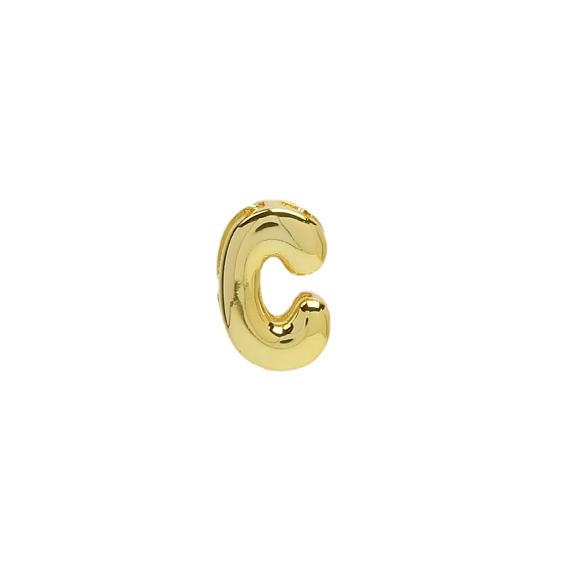 18k brass smooth surface bubble DIY letter bracelet with gold electroplated finish and letter pendant on white background