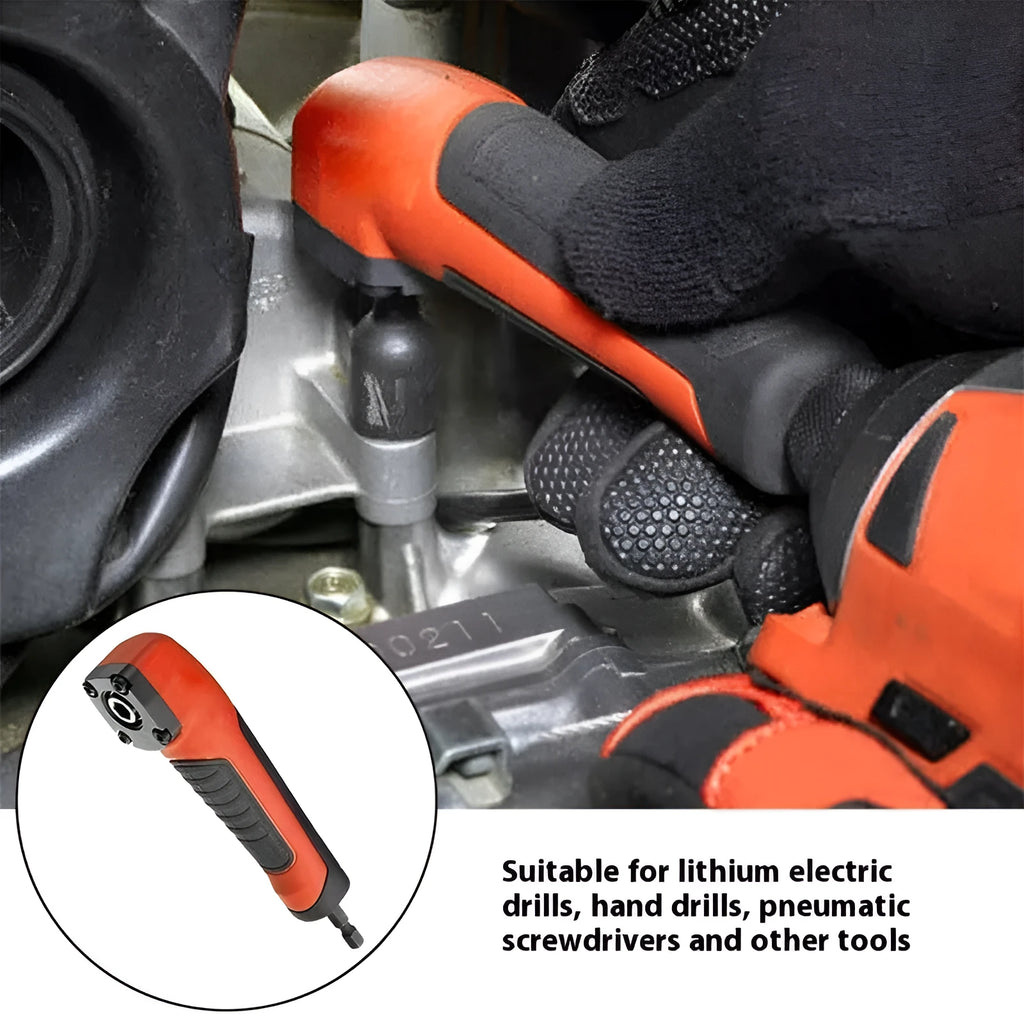 Multifunctional tool screwdriver with strong corner device, adapter, and sleeve frame attachment, 155x30 mm, blue right angle model