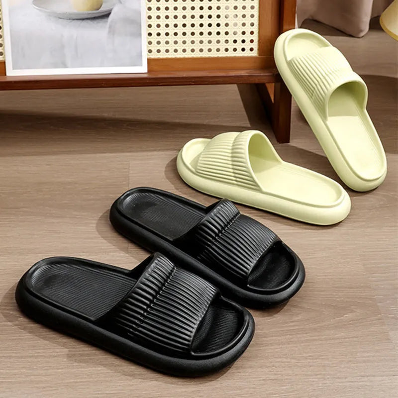 Solid striped EVA non-slip home slippers in grey, one-word style, for women and men