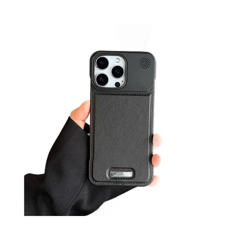 Aromatherapy leather magnetic phone case for iPhone, frameless hard PC cover in Black, Gray, Blue, Brown or Gold.