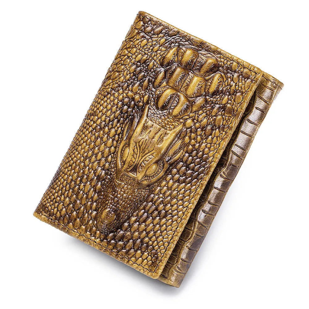 Genuine leather wallet for men in solid colour with first layer cowhide, available in dark brown black and khaki