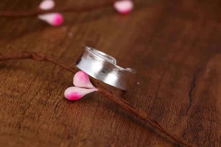 Adjustable opening sterling silver ring with geometric shape and Korean frosted finish