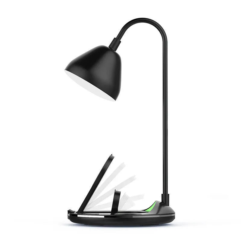 Black magnetic folding wireless charger unfolded in stand position charging iPhone