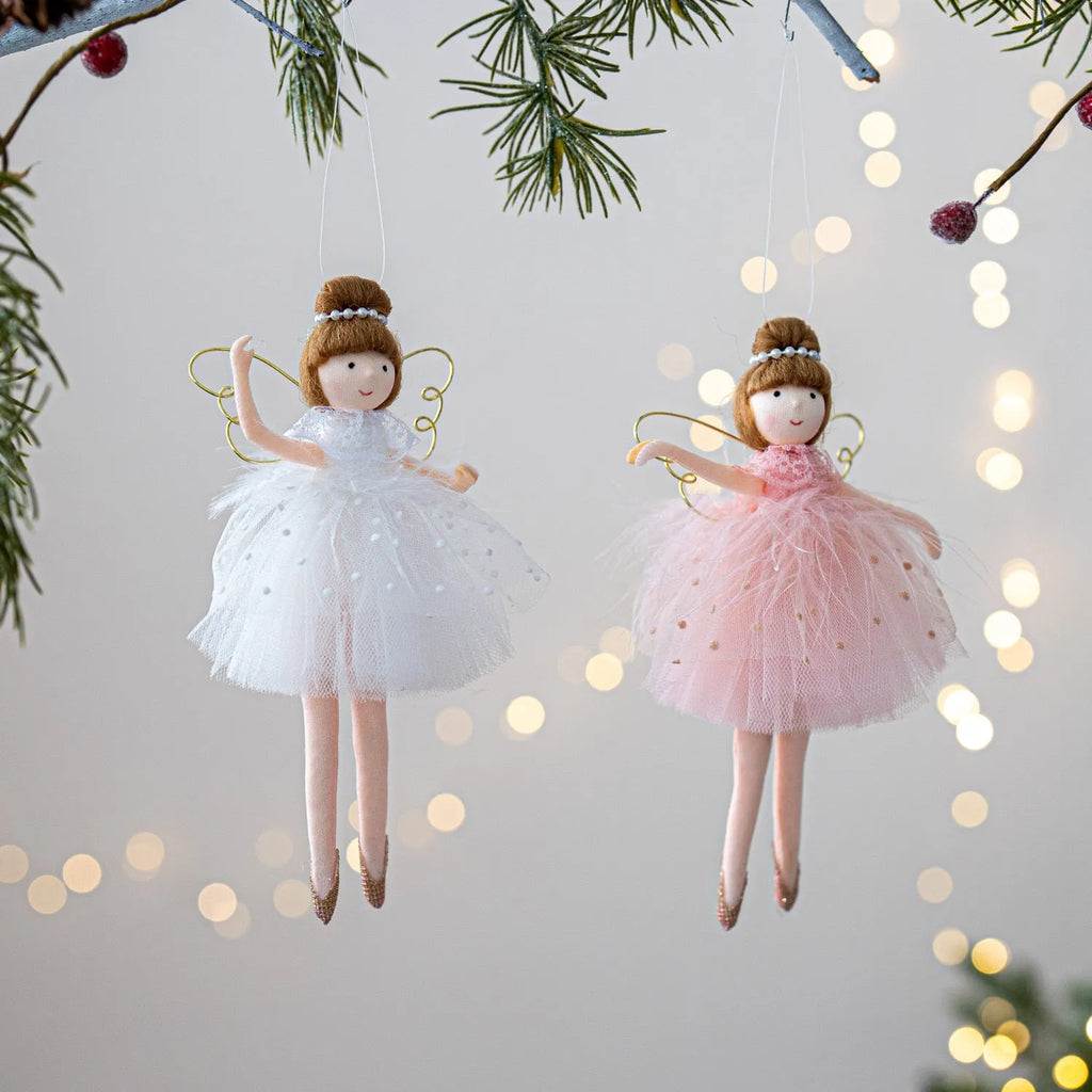 Pink and white cloth ballet girl plush doll pendant with angel design