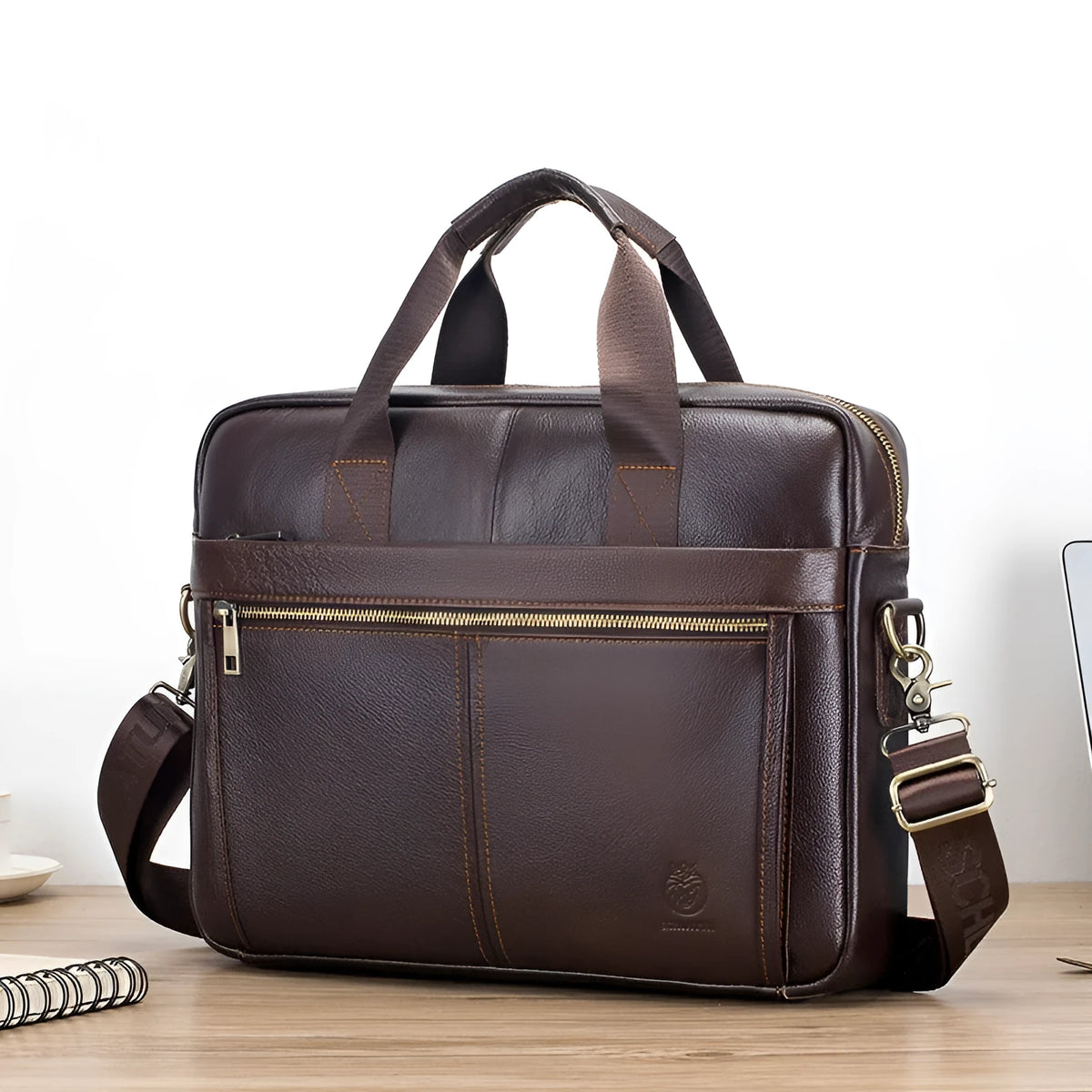 Men's first layer cowhide portable briefcase in brown or black, waterproof genuine leather business travel bag