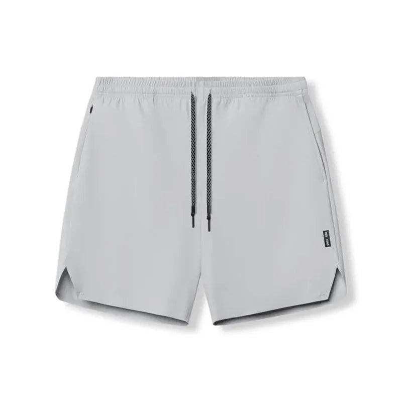 Men's grey seamless sports shorts with knee-length straight-leg design for athletic wear