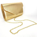 Women's shiny PU large capacity clutch bag in horizontal square shape with sandwich pocket, Champagne colour
