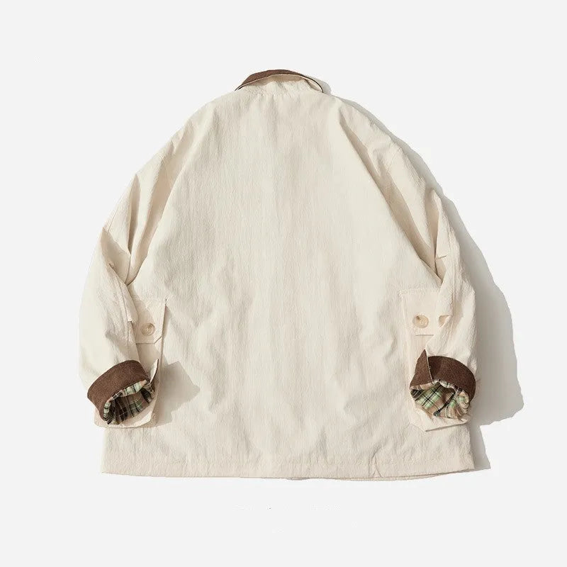 Green and apricot casual jacket with side seam pockets and long sleeves