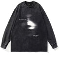 American style distressed heavy cotton round neck long sleeves t-shirt for men, loose fit, size M to XXXL