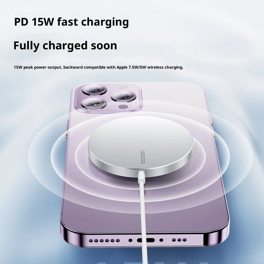 White simulation Apple magnetic wireless charger with strong suction for iPhone and Android