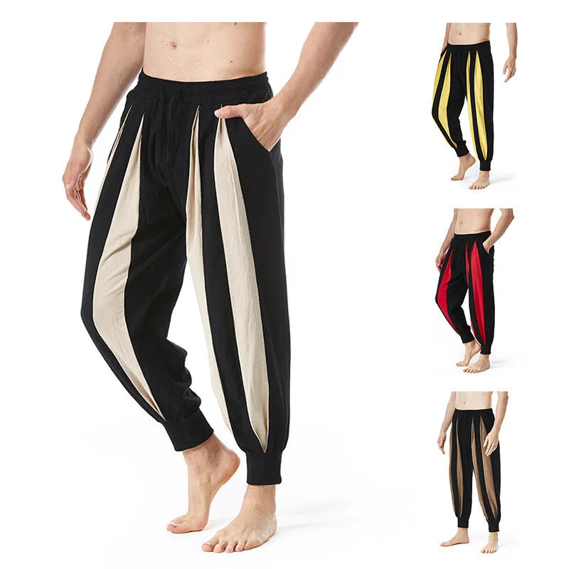 Men's straight leg casual trousers in red, khaki, yellow, or brown colours.