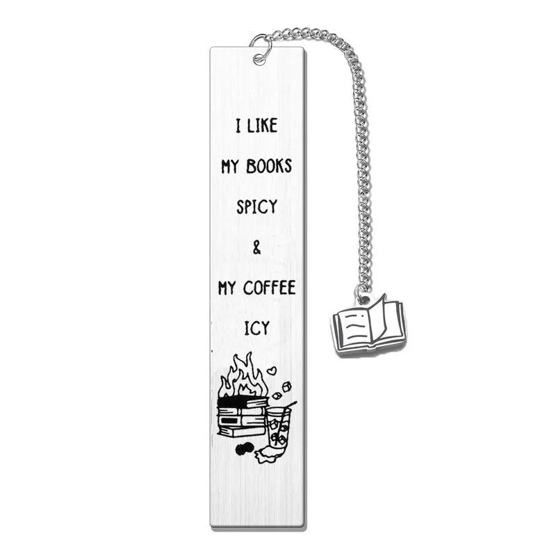 Stainless steel metal bookmark with tassel in one of five colours, showing 13cm length.