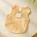 Cat clothes with bear patch in hollowed-out knitted fabric, available in blue green yellow colours