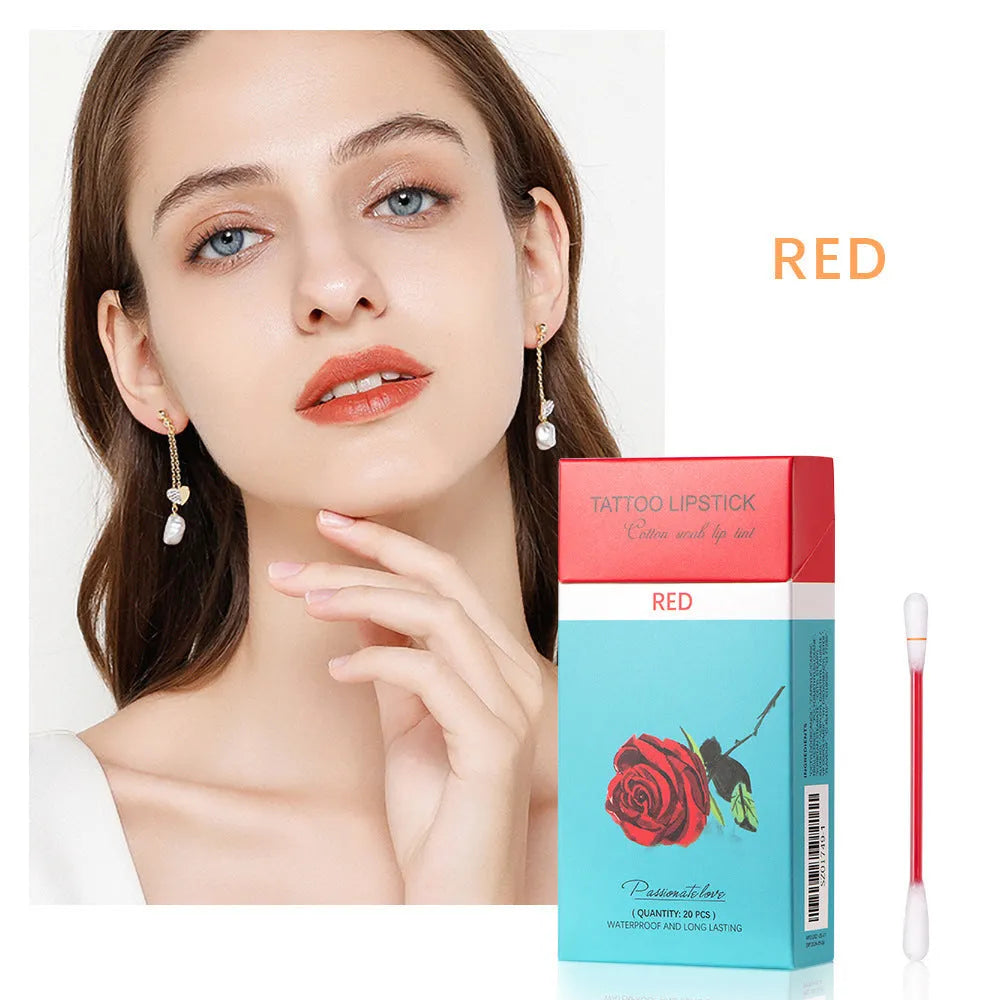 20-piece cotton swab lipstick set in cigarette box packaging, variety of shades