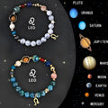 Two natural stone beaded bracelets for zodiac signs laid out on a surface.