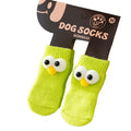 Dog all-season universal socks with cute big eyes and anti-slip particles on the bottom, in green colour