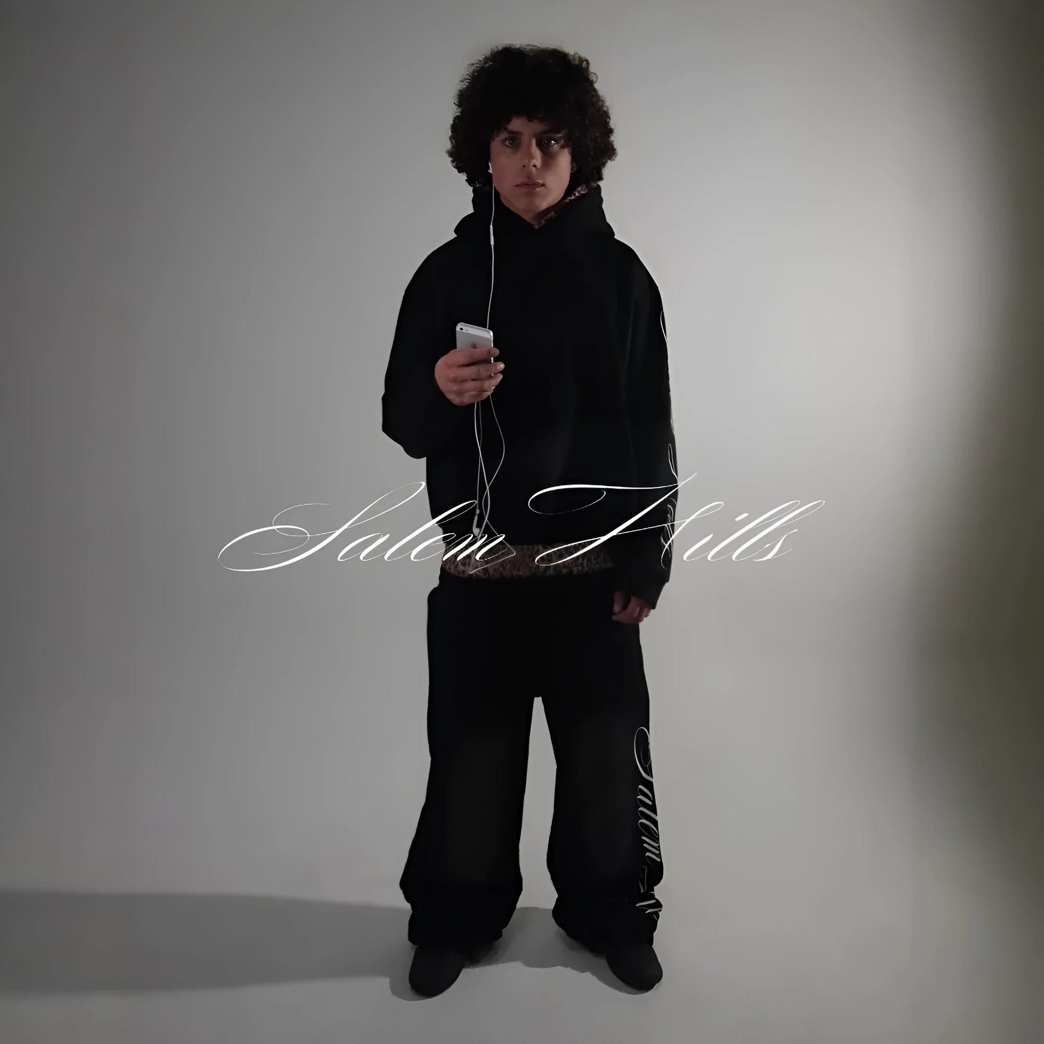 Men's punk print pullover hoodie two-piece set with long sleeves and fleece lining