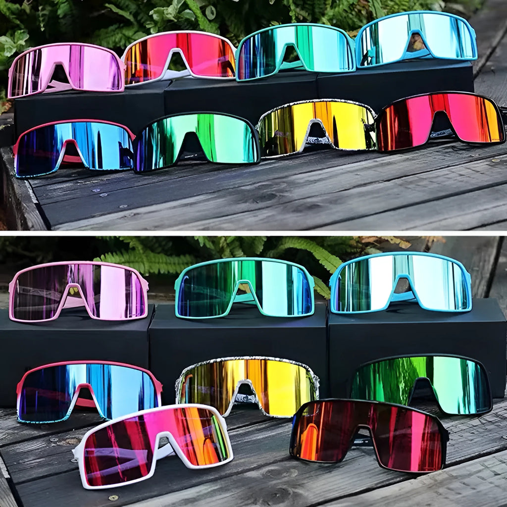 Windproof cycling sunglasses with black PC and metal frame and grey lens for men and women